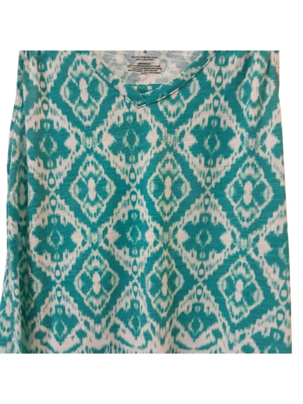 Sonoma Goods For Life Womens S Sleeveless Top Teal White Ikat Print Casual #D-27 - Picture 6 of 7